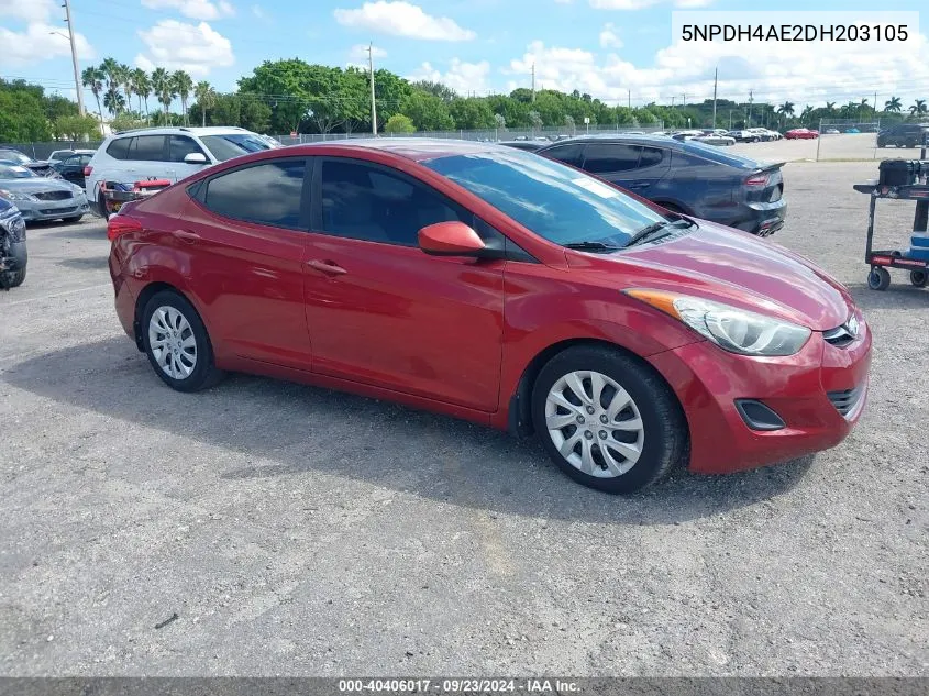 2013 Hyundai Elantra Gls VIN: 5NPDH4AE2DH203105 Lot: 40406017