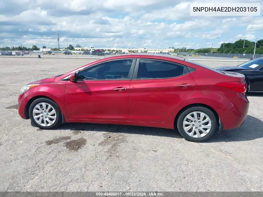 2013 Hyundai Elantra Gls VIN: 5NPDH4AE2DH203105 Lot: 40406017