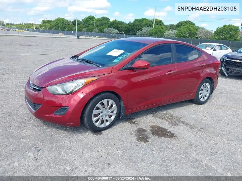 2013 Hyundai Elantra Gls VIN: 5NPDH4AE2DH203105 Lot: 40406017