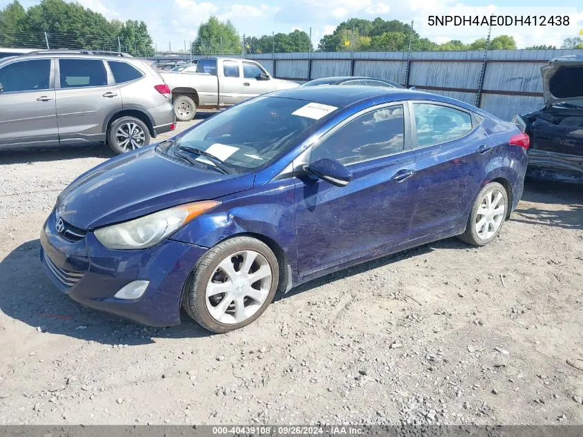 2013 Hyundai Elantra Limited VIN: 5NPDH4AE0DH412438 Lot: 40439108