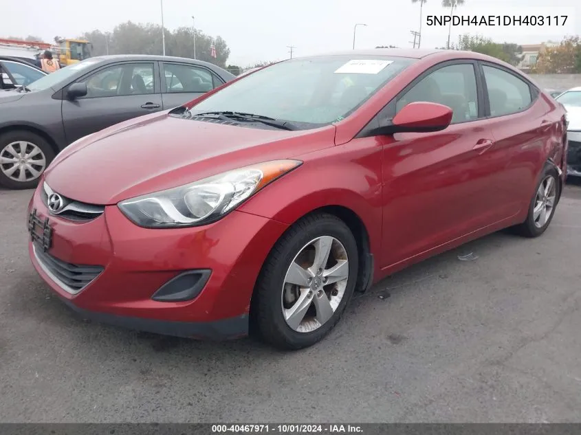 5NPDH4AE1DH403117 2013 Hyundai Elantra Gls