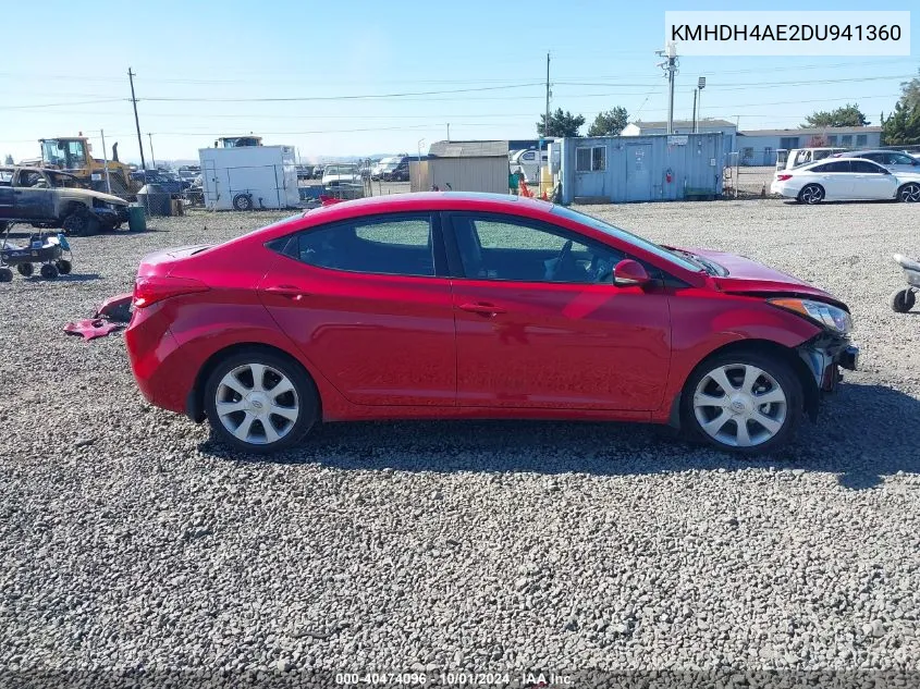 2013 Hyundai Elantra Limited VIN: KMHDH4AE2DU941360 Lot: 40474096