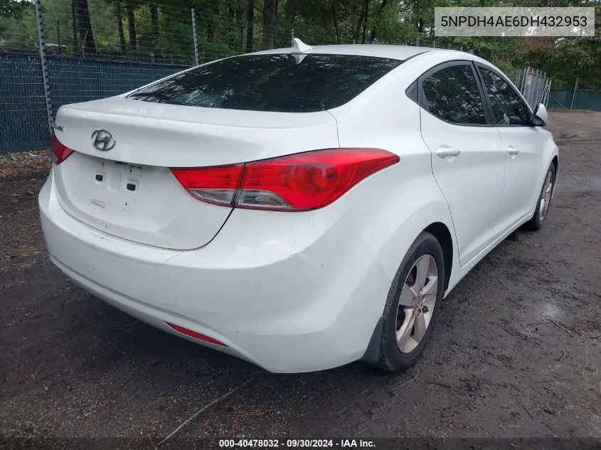 2013 Hyundai Elantra Gls VIN: 5NPDH4AE6DH432953 Lot: 40478032