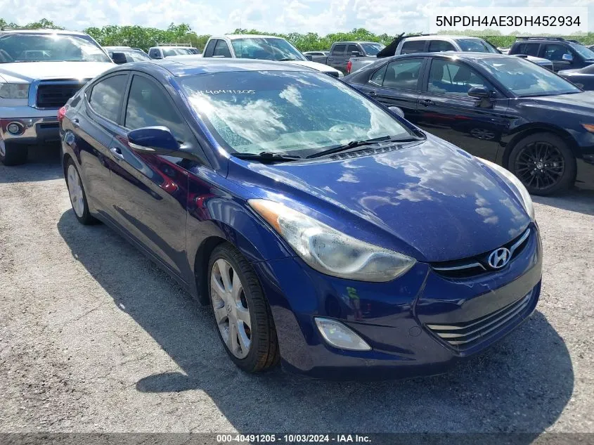 2013 Hyundai Elantra Limited VIN: 5NPDH4AE3DH452934 Lot: 40491205