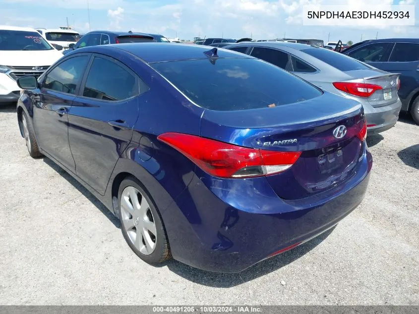 2013 Hyundai Elantra Limited VIN: 5NPDH4AE3DH452934 Lot: 40491205