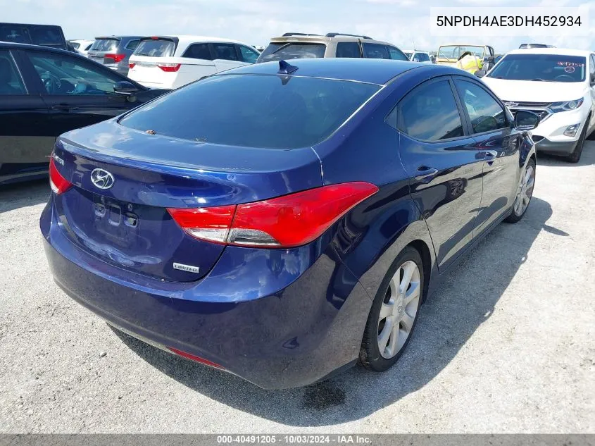 2013 Hyundai Elantra Limited VIN: 5NPDH4AE3DH452934 Lot: 40491205