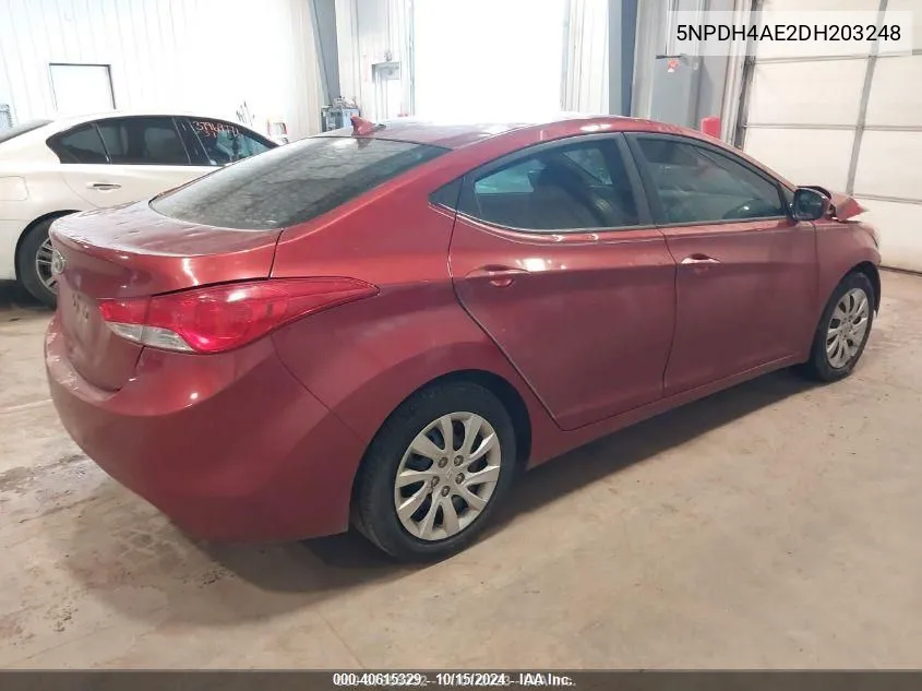 2013 Hyundai Elantra Gls VIN: 5NPDH4AE2DH203248 Lot: 40615329