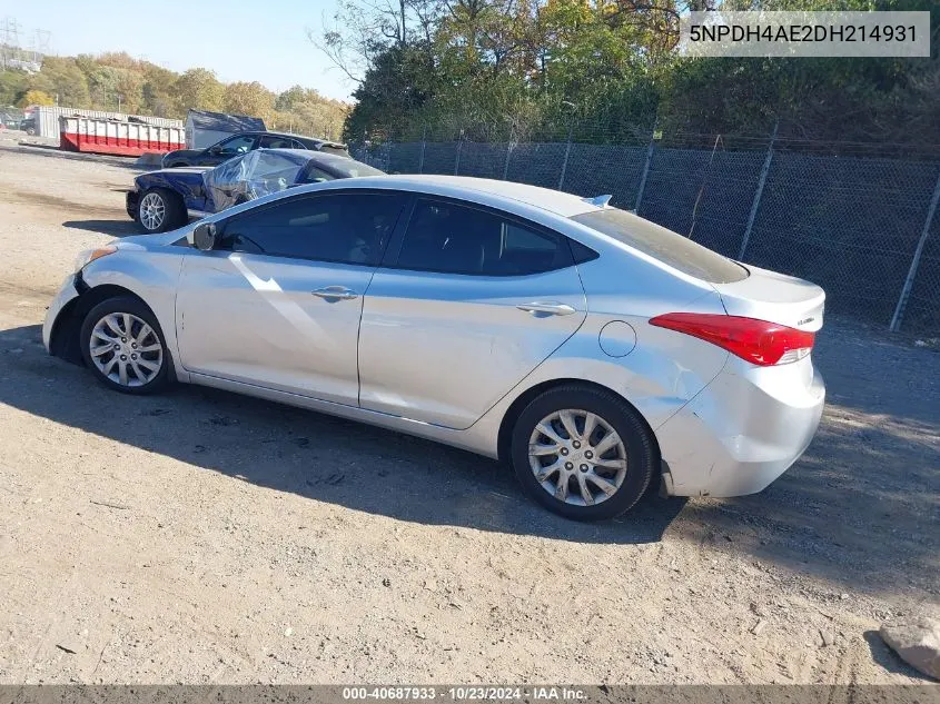 2013 Hyundai Elantra Gls VIN: 5NPDH4AE2DH214931 Lot: 40687933