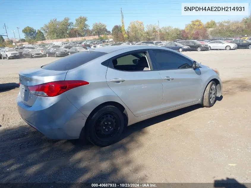 2013 Hyundai Elantra Gls VIN: 5NPDH4AE2DH214931 Lot: 40687933