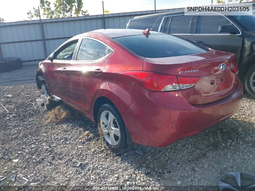 2013 Hyundai Elantra Gls VIN: 5NPDH4AE0DH203605 Lot: 40715402