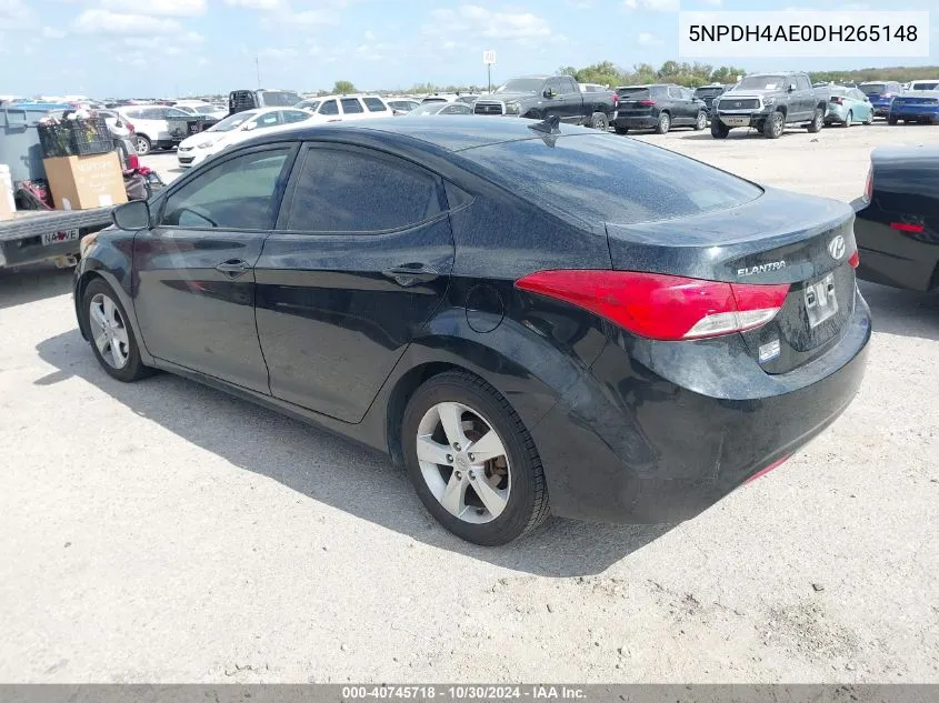 5NPDH4AE0DH265148 2013 Hyundai Elantra Gls