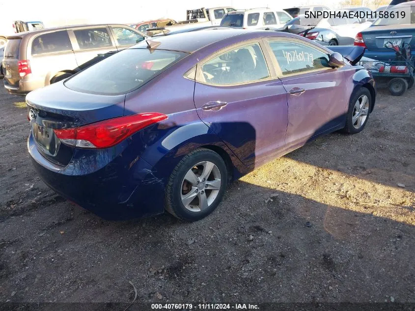 2013 Hyundai Elantra Gls VIN: 5NPDH4AE4DH158619 Lot: 40760179