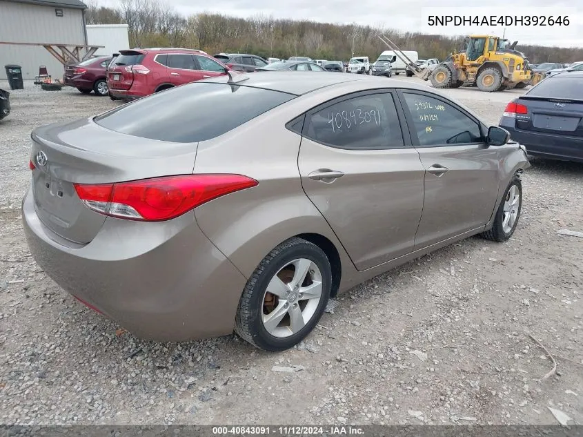 2013 Hyundai Elantra Gls VIN: 5NPDH4AE4DH392646 Lot: 40843091