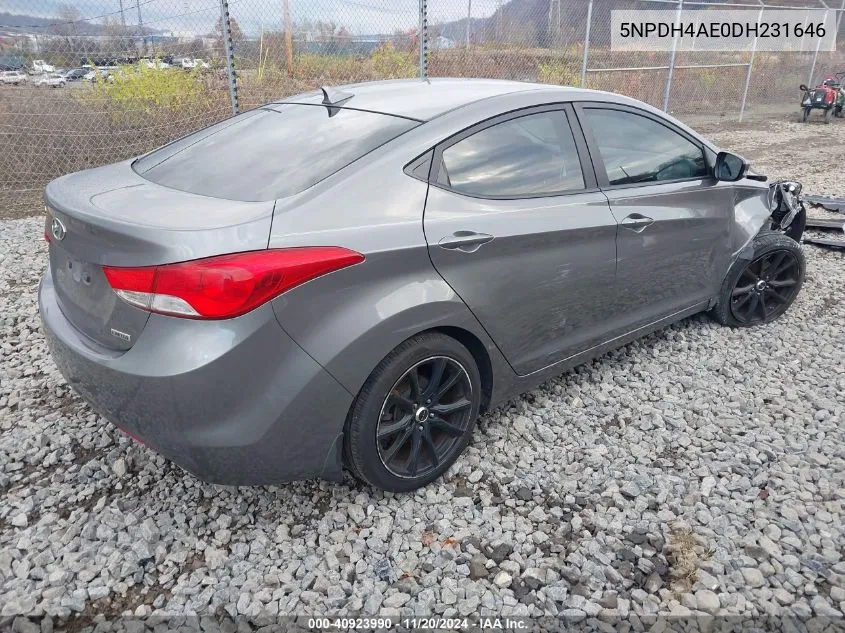 2013 Hyundai Elantra Limited VIN: 5NPDH4AE0DH231646 Lot: 40923990