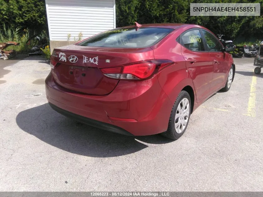 2014 Hyundai Elantra Se/Sport/Limited VIN: 5NPDH4AE4EH458551 Lot: 12065223