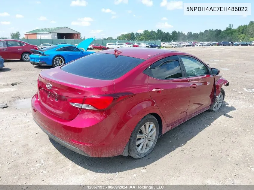 2014 Hyundai Elantra Se/Sport/Limited VIN: 5NPDH4AE7EH486022 Lot: 12067193