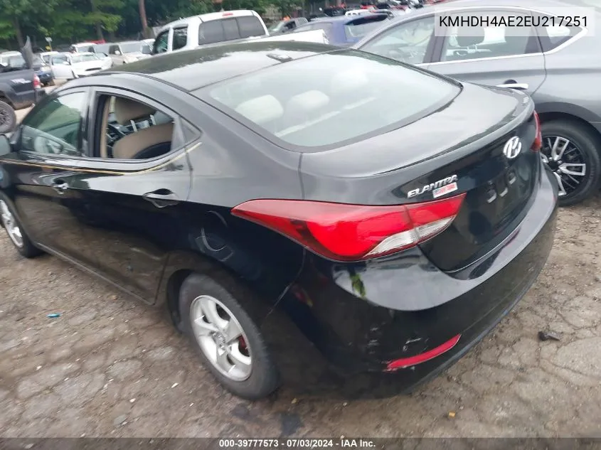 2014 Hyundai Elantra Se VIN: KMHDH4AE2EU217251 Lot: 39777573