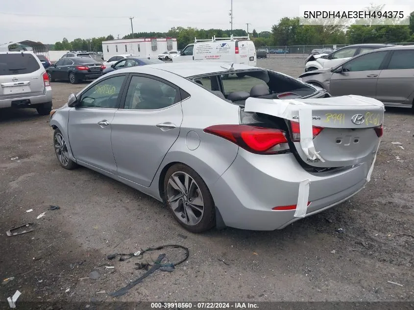 2014 Hyundai Elantra Limited VIN: 5NPDH4AE3EH494375 Lot: 39918560