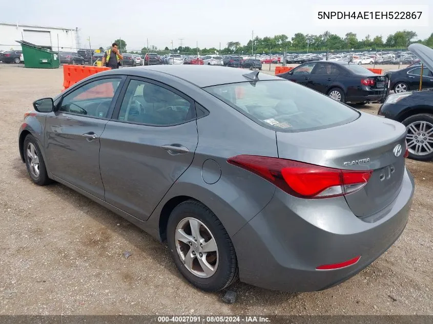 2014 Hyundai Elantra Se VIN: 5NPDH4AE1EH522867 Lot: 40027091