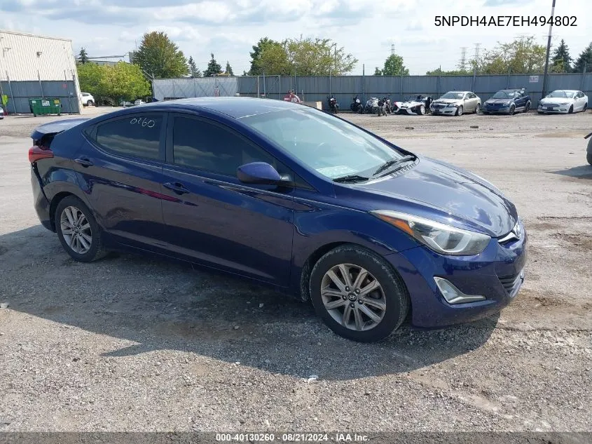 2014 Hyundai Elantra Se VIN: 5NPDH4AE7EH494802 Lot: 40130260