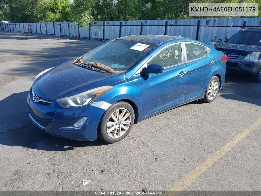 2014 Hyundai Elantra Se VIN: KMHDH4AE0EU051179 Lot: 40181520