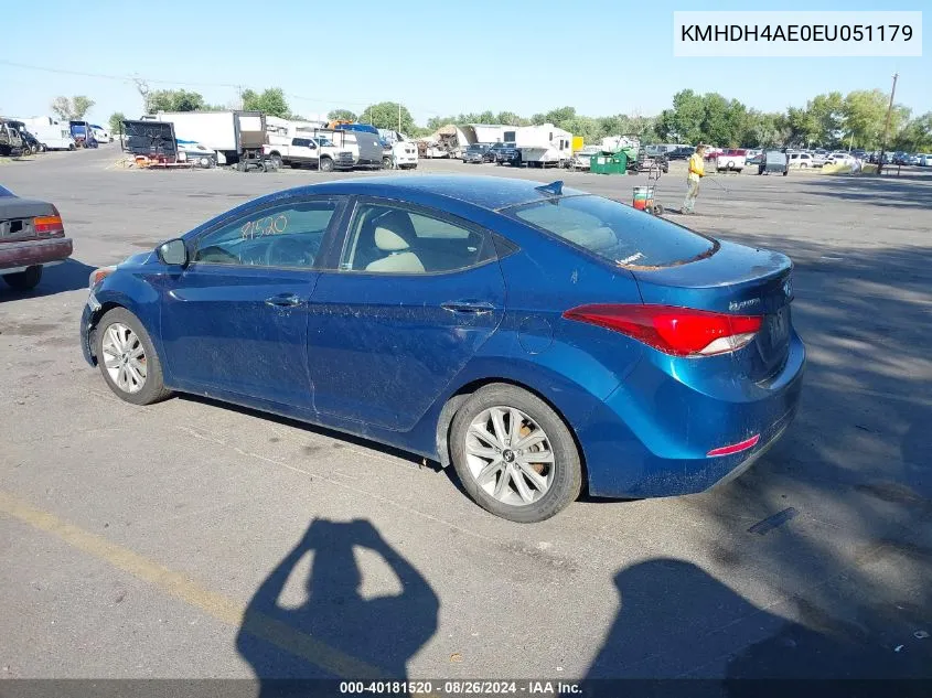 2014 Hyundai Elantra Se VIN: KMHDH4AE0EU051179 Lot: 40181520