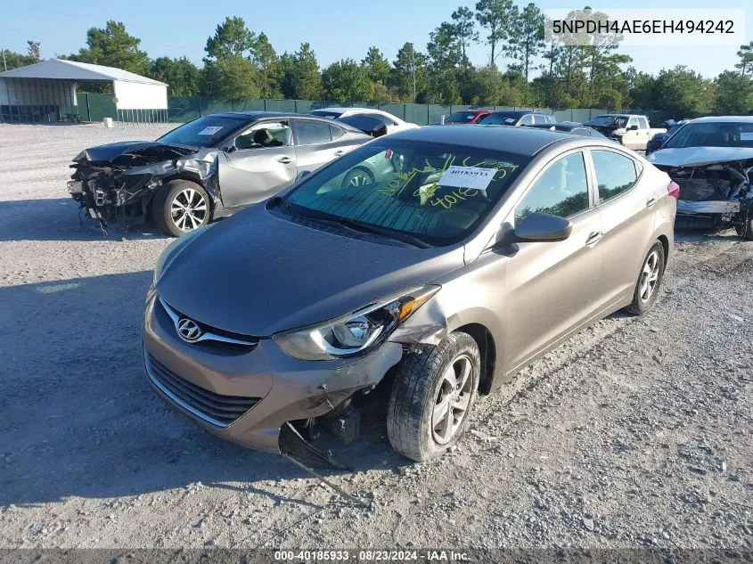 2014 Hyundai Elantra Se VIN: 5NPDH4AE6EH494242 Lot: 40185933