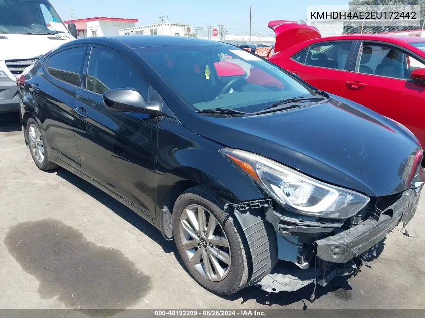 2014 Hyundai Elantra Se VIN: KMHDH4AE2EU172442 Lot: 40192209