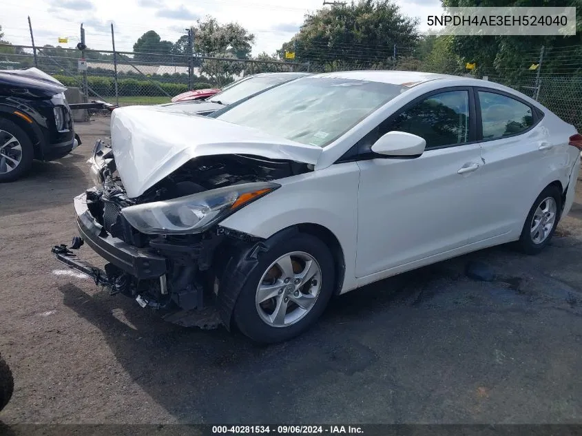 5NPDH4AE3EH524040 2014 Hyundai Elantra Se