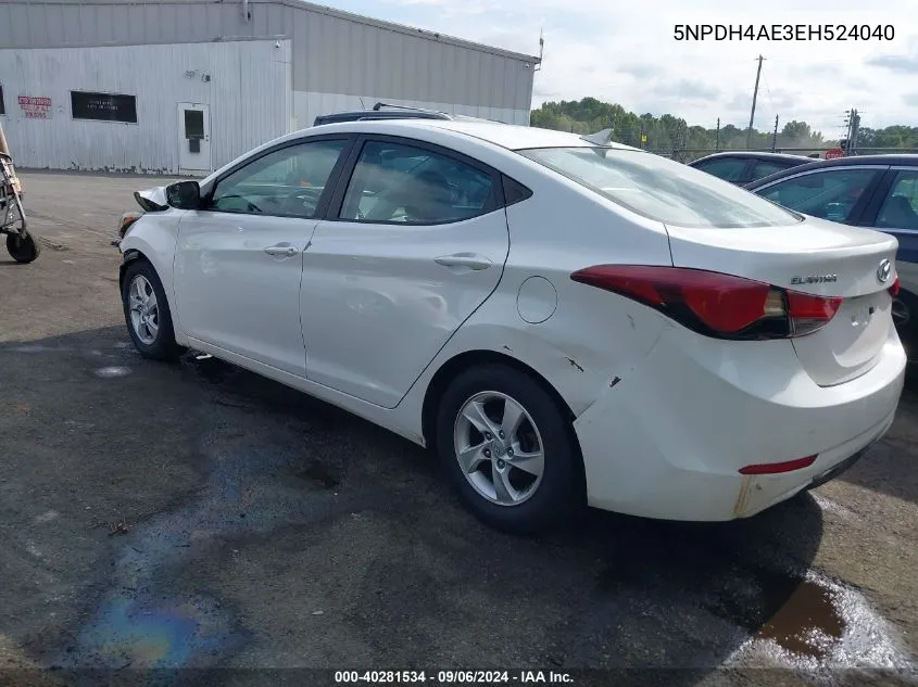 5NPDH4AE3EH524040 2014 Hyundai Elantra Se