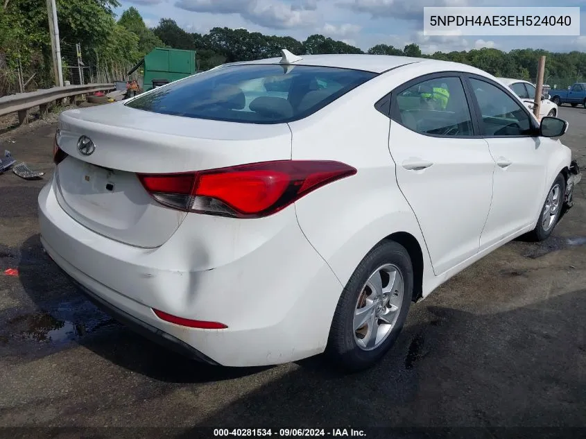 5NPDH4AE3EH524040 2014 Hyundai Elantra Se