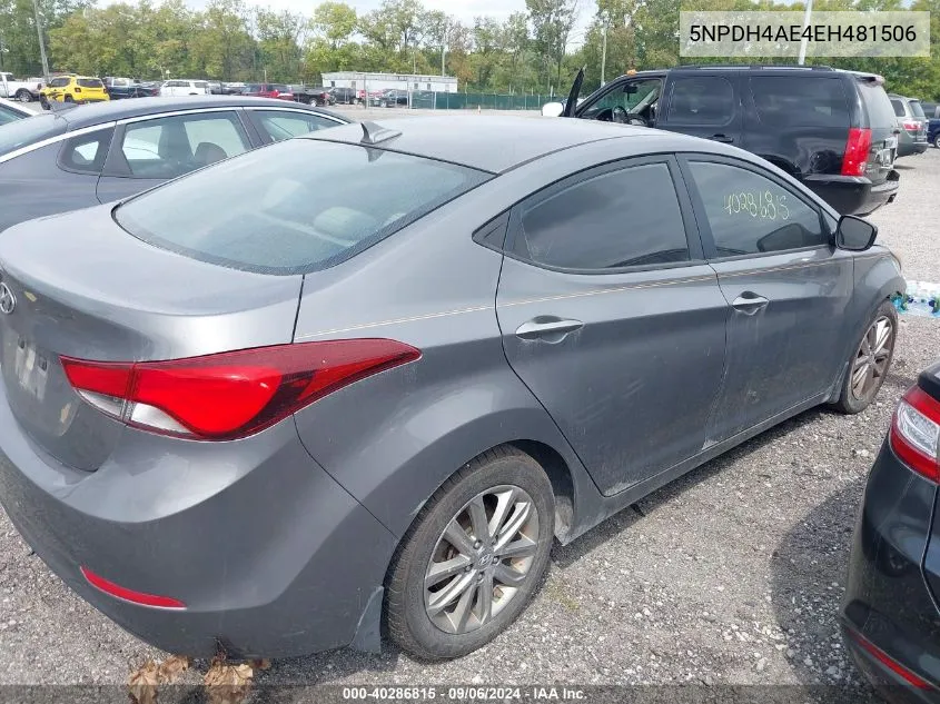 2014 Hyundai Elantra Se VIN: 5NPDH4AE4EH481506 Lot: 40286815