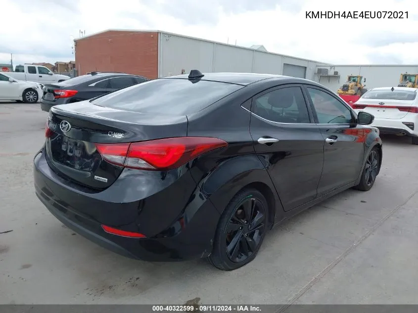 2014 Hyundai Elantra Limited VIN: KMHDH4AE4EU072021 Lot: 40322599