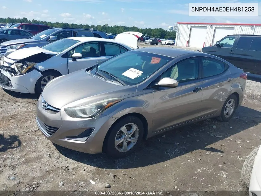 2014 Hyundai Elantra Se/Sport/Limited VIN: 5NPDH4AE0EH481258 Lot: 40372536