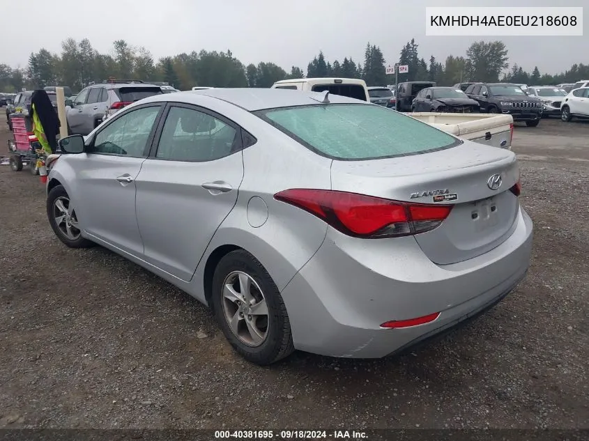 2014 Hyundai Elantra Se/Sport/Limited VIN: KMHDH4AE0EU218608 Lot: 40381695