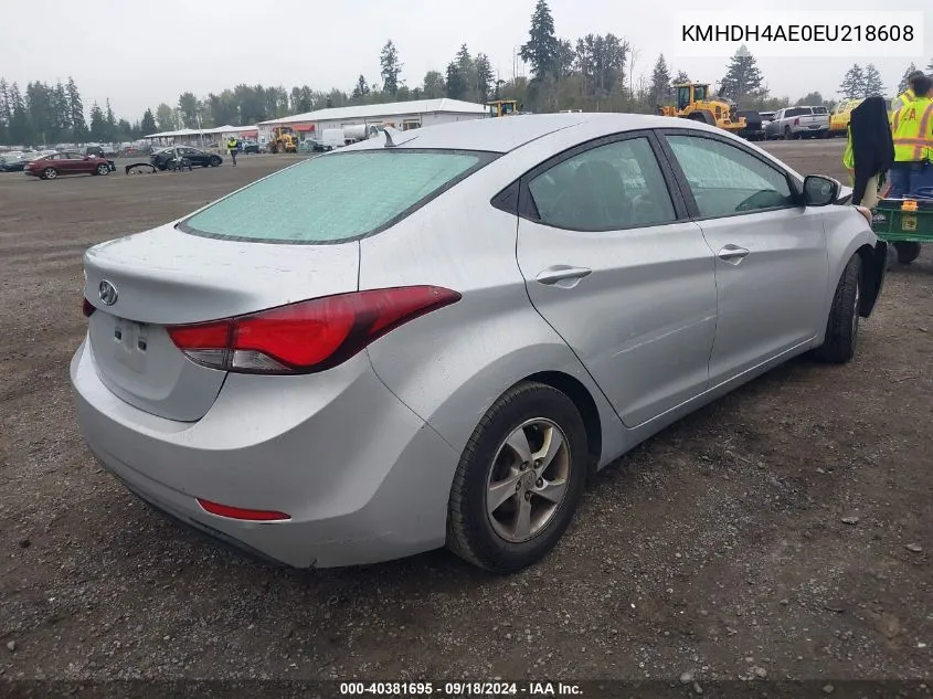 2014 Hyundai Elantra Se/Sport/Limited VIN: KMHDH4AE0EU218608 Lot: 40381695