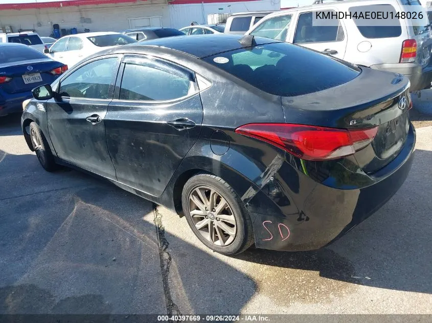 2014 Hyundai Elantra Se VIN: KMHDH4AE0EU148026 Lot: 40397669