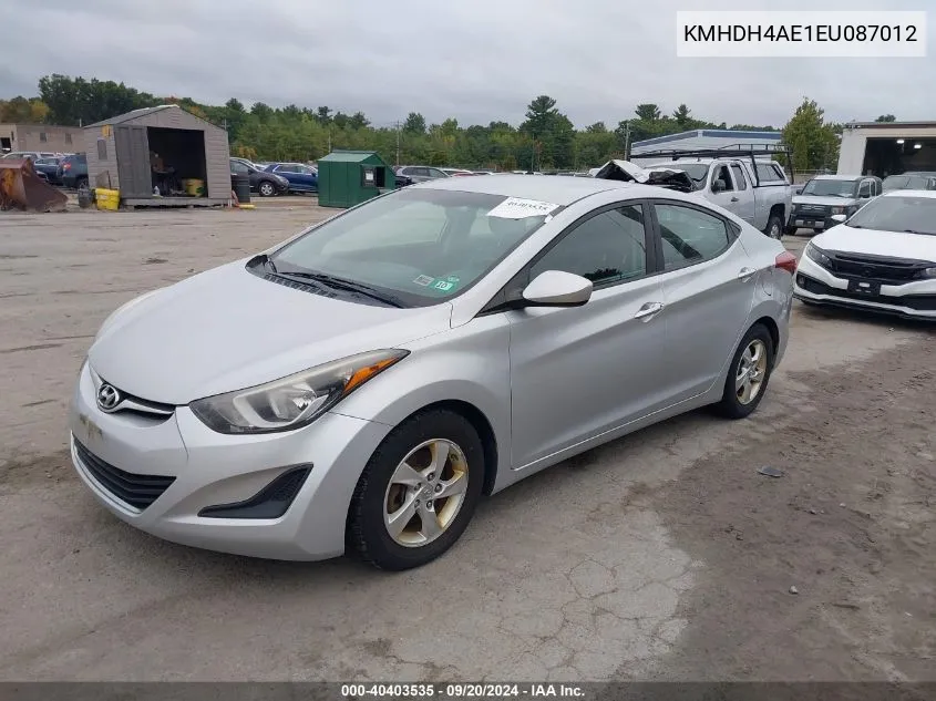 2014 Hyundai Elantra Se VIN: KMHDH4AE1EU087012 Lot: 40403535