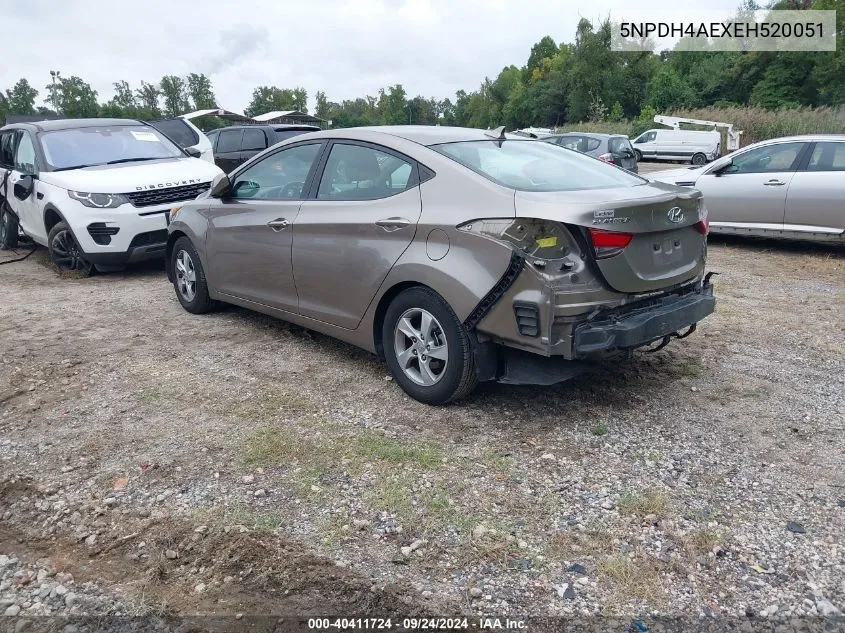 5NPDH4AEXEH520051 2014 Hyundai Elantra Se