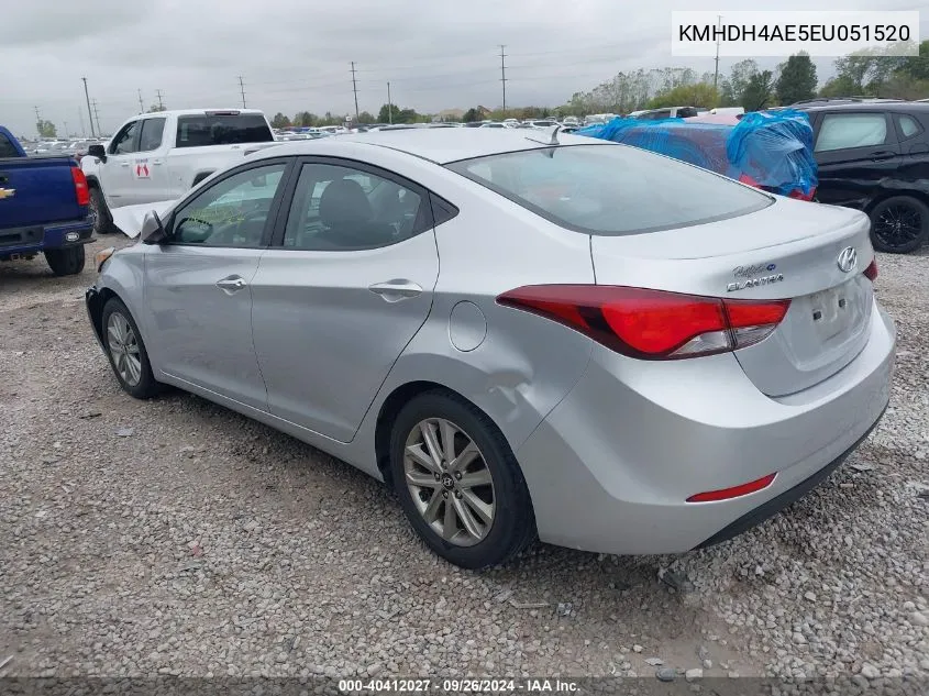 2014 Hyundai Elantra Se/Sport/Limited VIN: KMHDH4AE5EU051520 Lot: 40412027