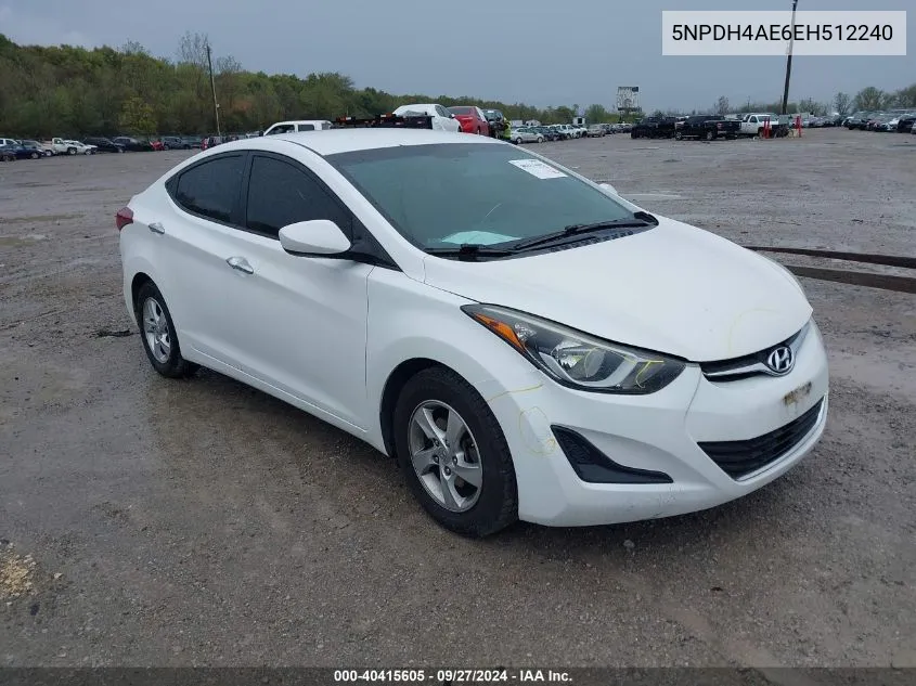 5NPDH4AE6EH512240 2014 Hyundai Elantra Se