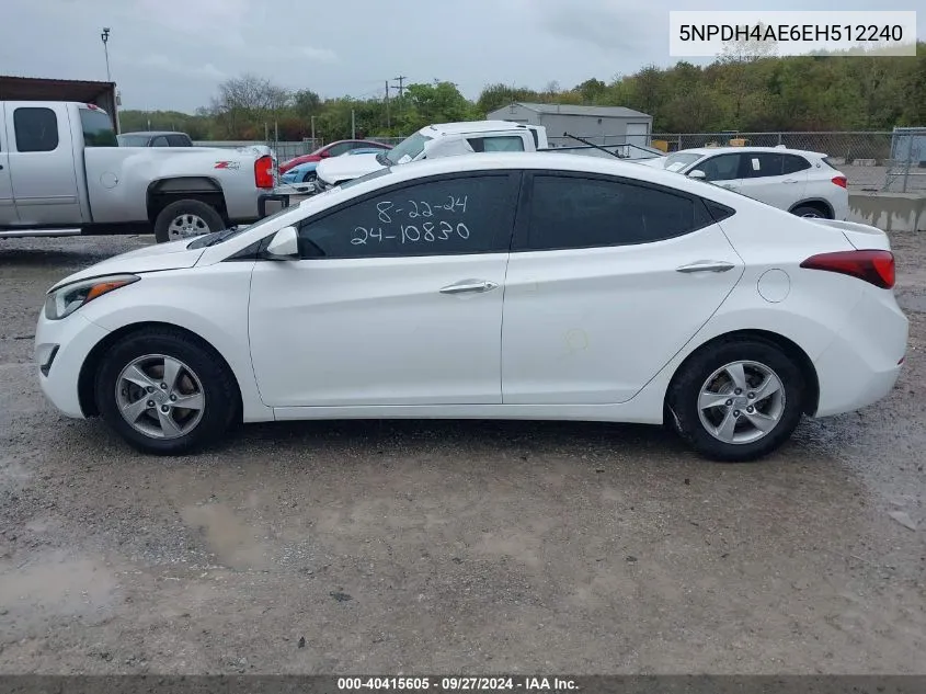 2014 Hyundai Elantra Se VIN: 5NPDH4AE6EH512240 Lot: 40415605