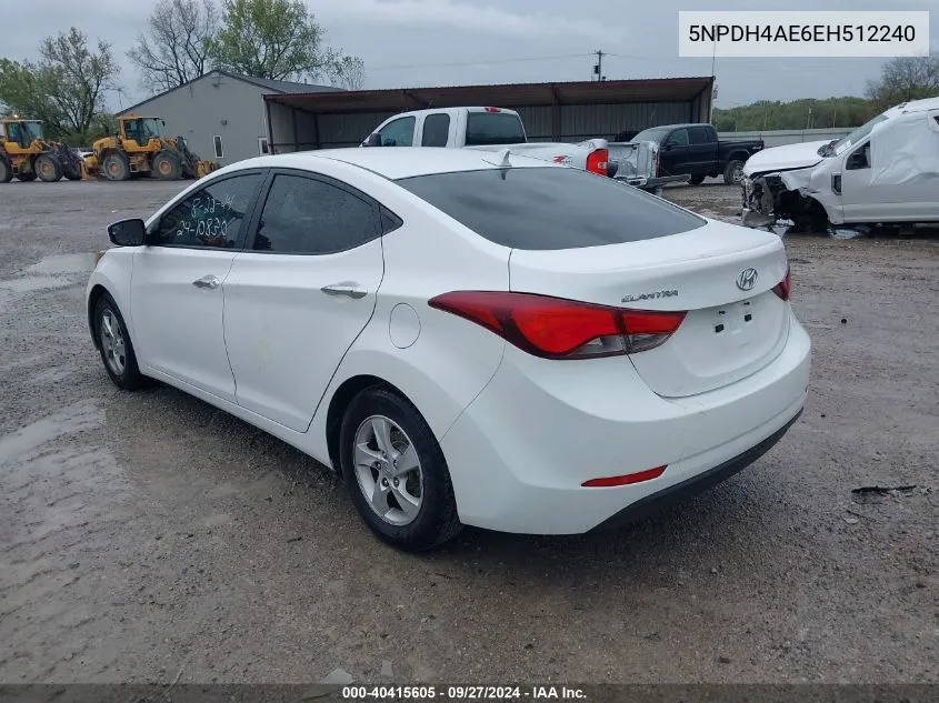 2014 Hyundai Elantra Se VIN: 5NPDH4AE6EH512240 Lot: 40415605