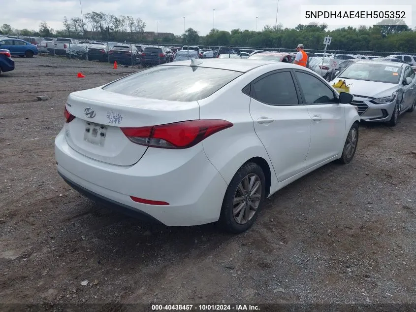 2014 Hyundai Elantra Se VIN: 5NPDH4AE4EH505352 Lot: 40438457