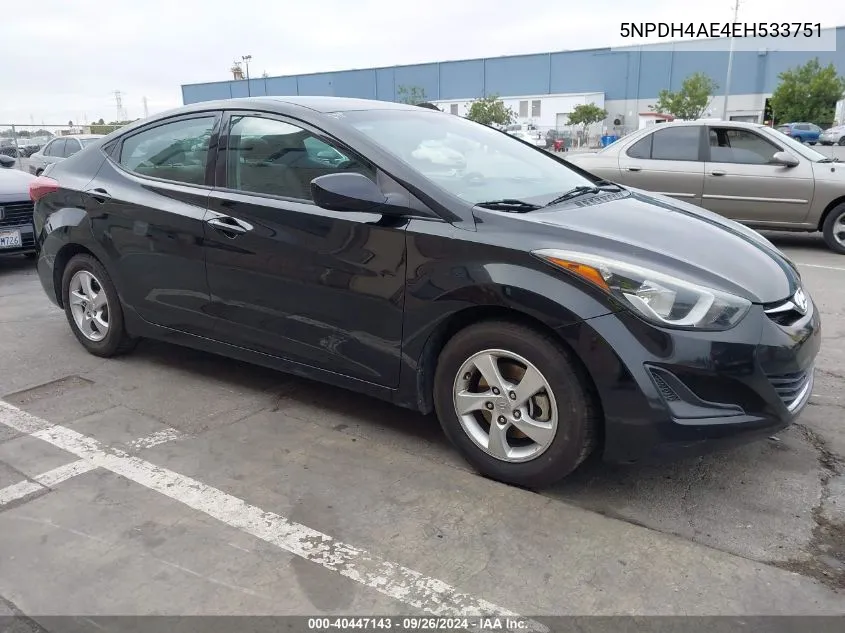 2014 Hyundai Elantra Se VIN: 5NPDH4AE4EH533751 Lot: 40447143