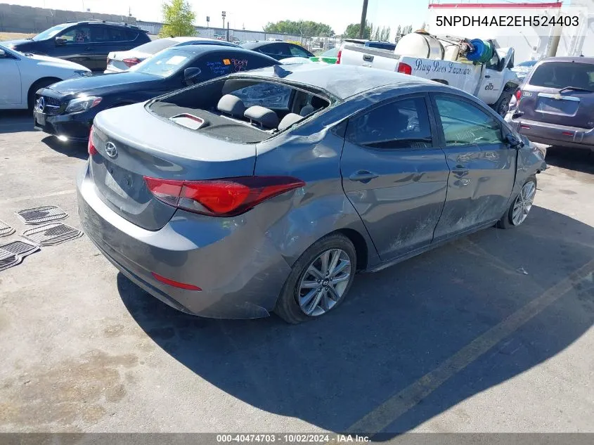 2014 Hyundai Elantra Se VIN: 5NPDH4AE2EH524403 Lot: 40474703