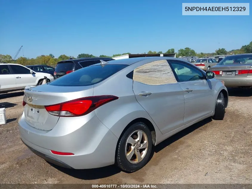 2014 Hyundai Elantra Se VIN: 5NPDH4AE0EH512329 Lot: 40510777