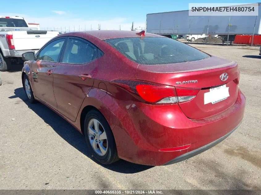 2014 Hyundai Elantra Se VIN: 5NPDH4AE7EH480754 Lot: 40655335