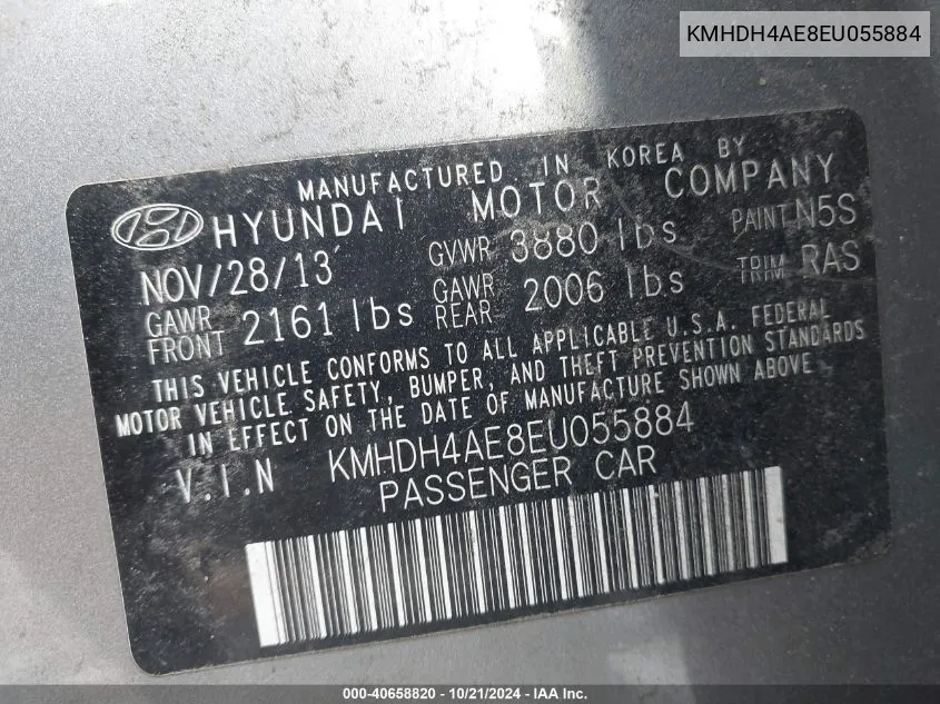 KMHDH4AE8EU055884 2014 Hyundai Elantra Limited