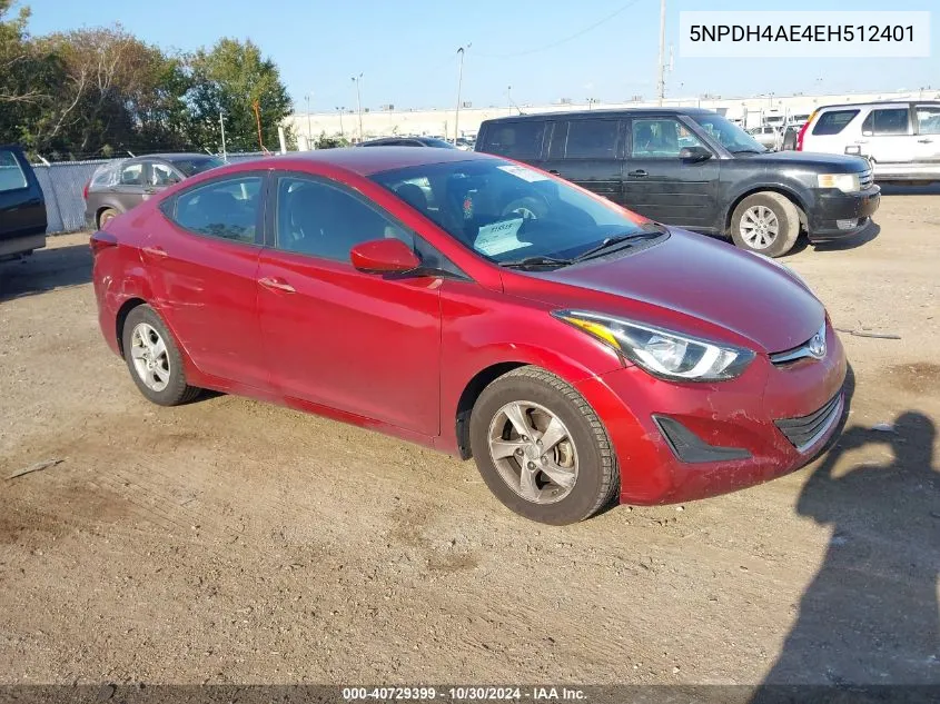 5NPDH4AE4EH512401 2014 Hyundai Elantra Se